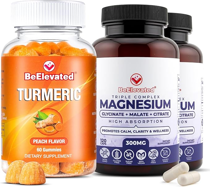 Ginger and Turmeric Supplement Gummies (Pack of 1) Bundle with Triple Magnesium Complex (Pack of 2) – Plant-Based Support for Joints Sleep and Daily Balance – Vegan Non-GMO (3 Items)