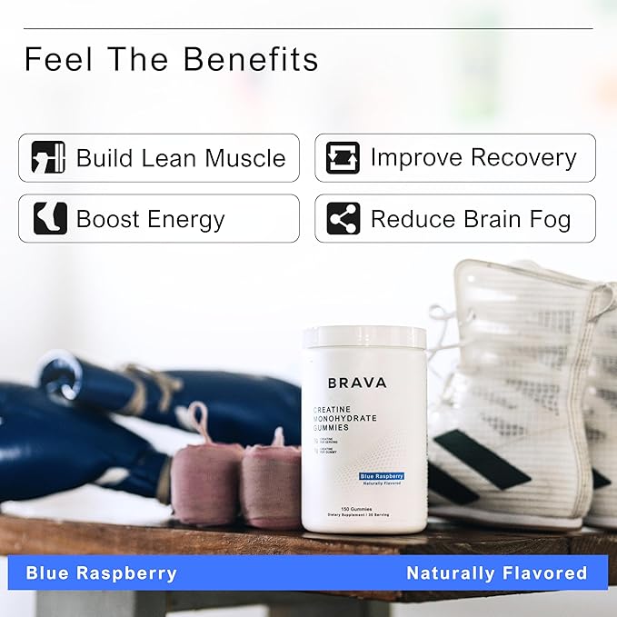 Brava Creatine Gummies | 5g Lab-Verified Creatine Monohydrate Gummies for Men &amp Women | Every Batch Third-Party Tested | Vegan Gluten-Free | Blue Raspberry (150 Gummies)
