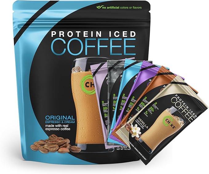 Chike High Protein Iced Coffee Sampler Pack and Original Bundle 20 G Protein 2 Shots Espresso 1 G Sugar Keto Friendly and Gluten Free 14 Serving Bag and 6 Sample Packets 20 Servings