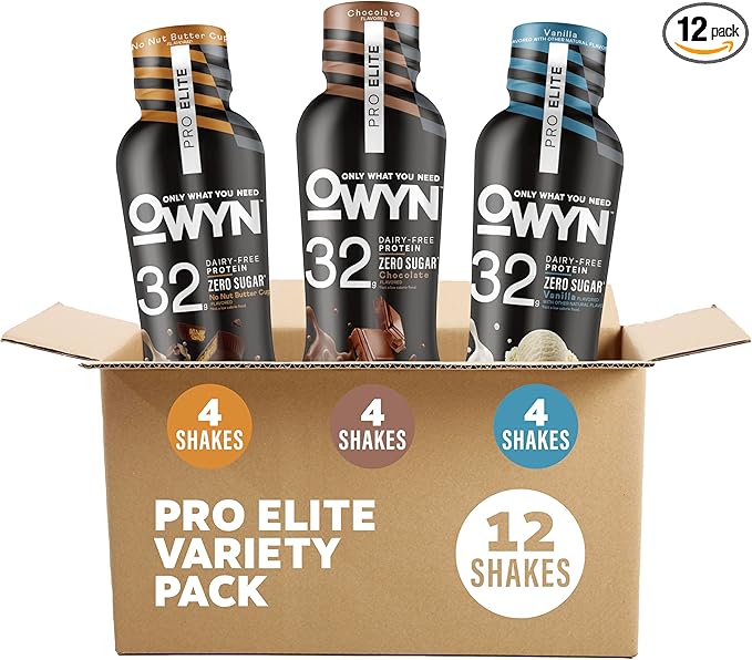 OWYN Only What You Need Pro Elite Protein Shake Variety Pack 32g Protein 0g Sugar High Protein Dairy Free Gluten Free Plant Based Protein Drink 12 Count