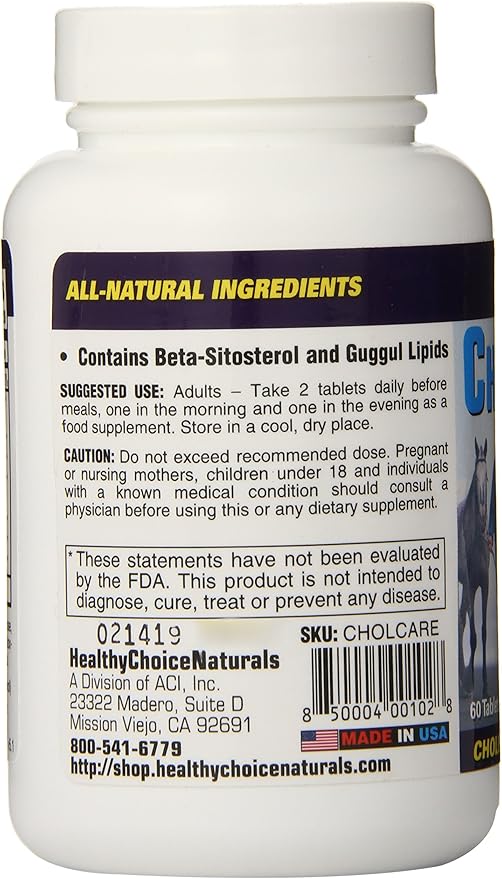 Cholesterol Care Supplement – All Natural Cholesterol Health Support Formula (3 bottles/180 Tablets)