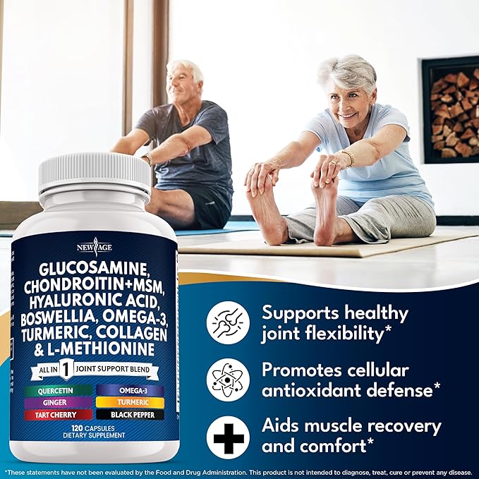 Glucosamine Chondroitin MSM Turmeric Curcumin Collagen Hyaluronic Acid Omega 3 – Joint Health Supplement for Men &amp Women – 120 Count