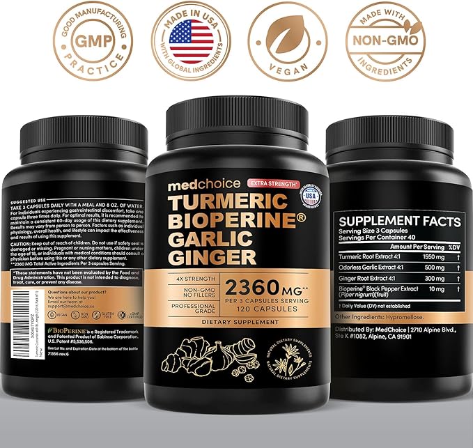 Extra Strength Turmeric Capsules - High-Absorption 2360 mg Curcumin Supplements Non-GMO Blend for Digestive Comfort &amp Daily Support - Organic Turmeric Supplement with Black Pepper (240ct Pack of
