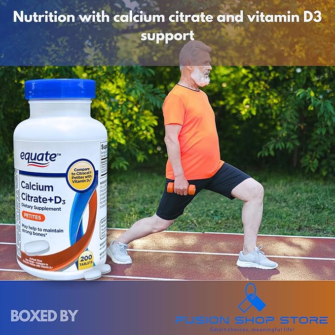 Calcium Citrate Vitamin D3- Supplement for Bone Strength and Immune Health 200 Tablets (Pack of 1) Boxed by Fusion Shop Store