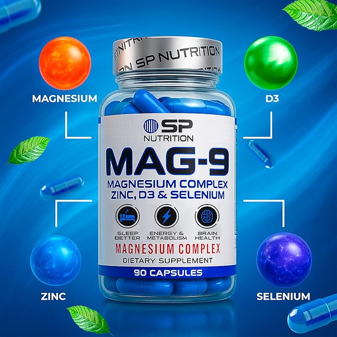 SP Nutrition MAG-9 Magnesium Complex Zinc D3 &amp Selenium for Sleep &amp Energy Support 90 Capsules