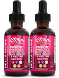 Liquid Probiotics for Women Drops with Chasteberry Black Cohosh Prebiotics Digestive Enzymes Evening Primrose Oil Wild Yam Cranberry Dmannose and Iron Vitamin D3 K2 Clean Nutra Bella Biotics (2)