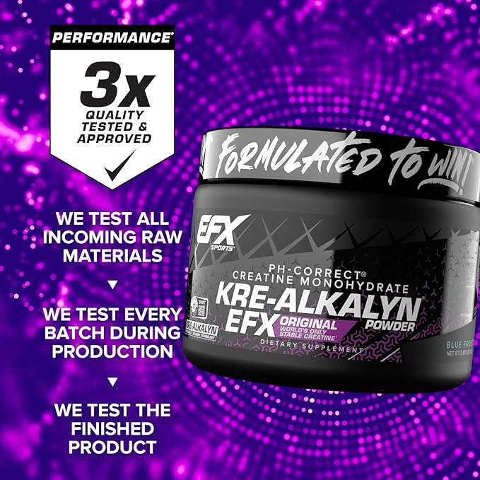 EFX Sports Kre-Alkalyn EFX Powder | pH Correct Creatine Monohydrate Powder Supplement | Strength Muscle Growth &amp Performance | 55 Servings (Blue Frost)