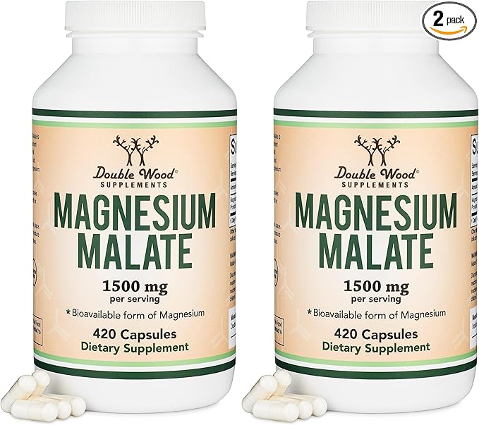 Magnesium Malate Capsules (420 Count) - 1500mg Per Serving (Magnesium Bonded to Malic Acid) Third Party Tested Vegan Friendly Gluten Free by Double Wood Supplements (Pack of 2)