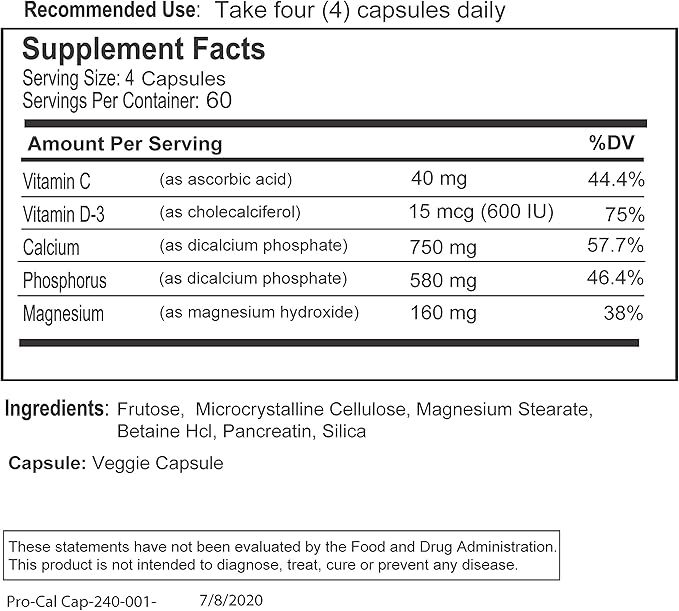 Pro-Cal Calcium Supplements for Women &amp Men – Pro-Cal Nerve Muscle Bone Health Capsules with Calcium Magnesium Vitamin D3 Phosphorus – High Absorption Easy to Swallow Bone Strength Suppleme