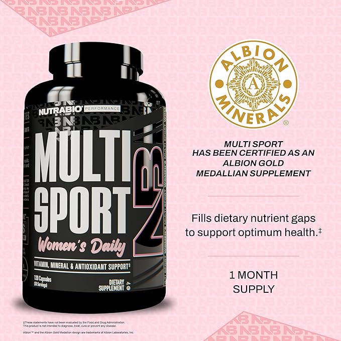NutraBio Multisport for Women - Womens MultiVitamin - 33 Vitamins Minerals Micronutrients - Rich in Antioxidants - Supports Peak Athletic Performance Energy Metabolism (120 Vegetable Capsules)