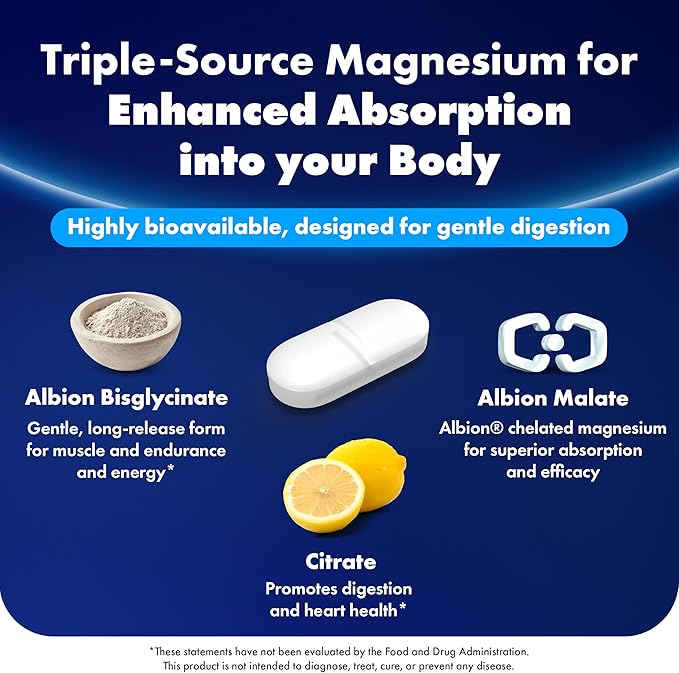 Magnesium Glycinate 400mg -Triple Magnesium Complex (Glycinate+Malate+Citrate) - Chelated High Absorption Tablets for Sleep Support Muscle Recovery Bone Health Energy&ampCalm - Vegan120 Count