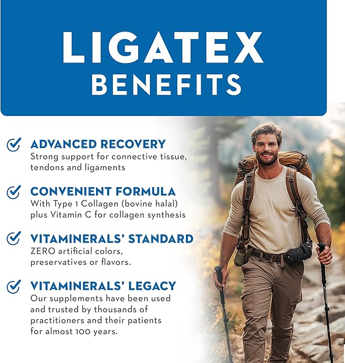 Vitaminerals® 18 Ligatex Plus | Ligament &amp Tendon Support* | Collagen I (Halal) | Turmeric | Manganese | 120 Veggie Caps