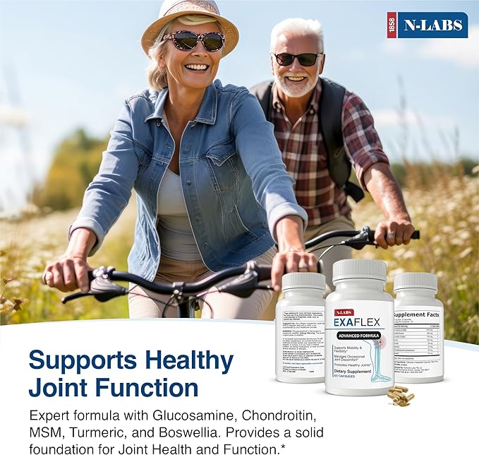 N-Labs ExaFlex Glucosamine Chondroitin MSM Bromelain Capsules - Joint Supplements for Men and Women with Boswellia Extract Turmeric and Quercetin - Supports Joint Health - Made in USA - 60 Capsules