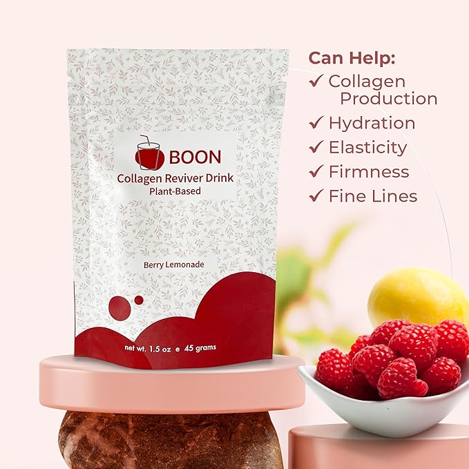 Boon Collagen Reviver Drink – Plant-Based Collagen Booster Supplement for Beautiful &amp Radiant Skin – Organic Vegan Collagen Powder – Berry Lemonade Flavor 15 Servings