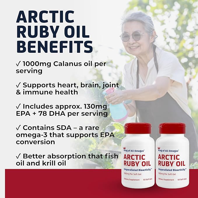 Arctic Ruby Oil - Omega 3 Supplement with Astaxanthin 2mg - Contains Essential Fatty Acids &amp Antioxidants - Supports Heart Brain Eye Skin Joint &amp Immune Health - 60 Softgels (2 Pack)