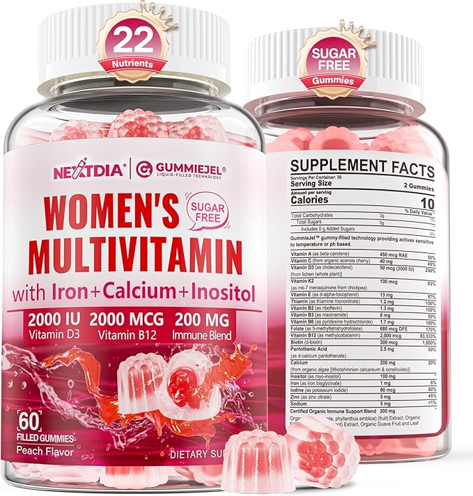 Methylated Multivitamin for Women Gummies Calcium D3 K2 Methylfolate &amp B12 Inositol Daily Vitamin A C E B Complex Biotin Zinc Iron -Energy Immune Bone Skin Hair - Vegan Sugar Free 6