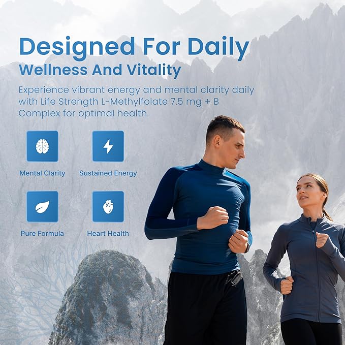 L-Methylfolate 7.5mg + Vitamin B Complex - 5-MTHF B6 &amp B12 Methylcobalamin - 60 Capsules - Professional Strength Active Methyl Folate - Non GMO Gluten Free No Fillers (2-Month Supply)