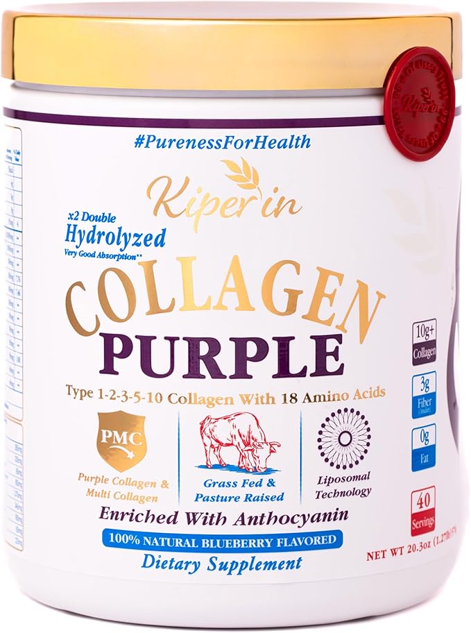 Purple &amp Multi Collagen Peptides Protein Powder | Clinically Proven | Liposomal Technology &amp Anthocyanins Advanced with 18 Amino Acids High Absorption Formula 40 Servings 20.3oz