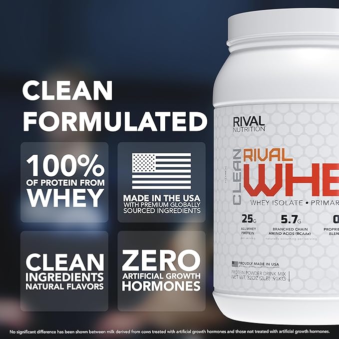 RIVAL NUTRITION Clean Rival Whey – 2LB Unflavored – 100% Whey Protein Powder Whey Isolate Primary Source | 25g Protein Muscle Gain/Recovery | All Natural No Artificial Ingredients - 29 Servings