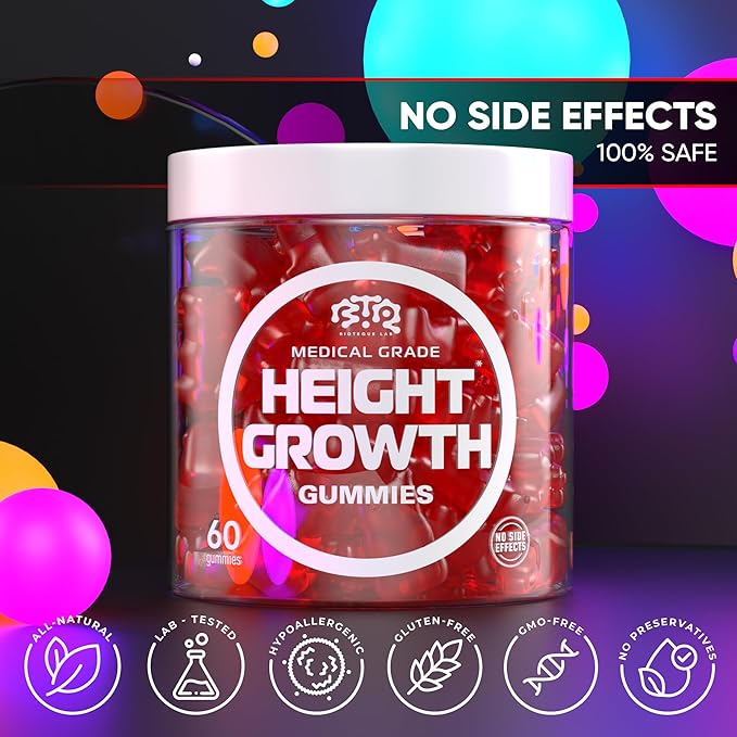 Height Growth Increase Gummies Vitamins Grow Tall Supplement Calcium Magnesium Zinc Ashwagandha Glucosamine Multivitamin for Teens Kids Adults