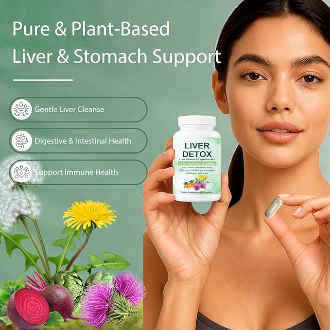 Nutrapure Liver Detox Capsules Nutrapure 20-in-1 Liver Detox Supplement with Milk Thistle Dandelion Root Turmeric Artichoke Leaf for Liver Cleanse &amp Digestion Aid Health - 60 Capsules (1)