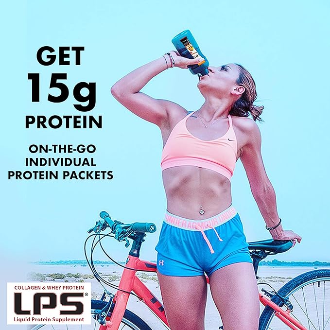 Nutritional Designs LPS Liquid Collagen &amp Whey Protein Supplement - Non-GMO Drink Sugar-Free - Promotes Healthy Skin &amp Hair for Men &amp Women Peach Mango Single Serve (25 Packets)