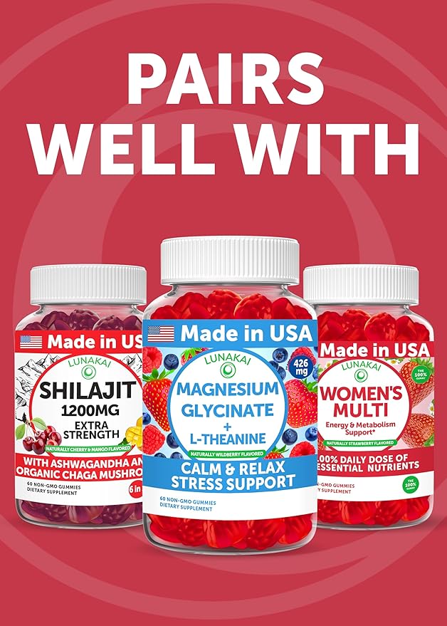 Lunakai USA Made KSM-66 Ashwagandha Gummies for Women &amp Men – Daily Vegan Supplement for Stress Mood &amp Sleep Support 60ct