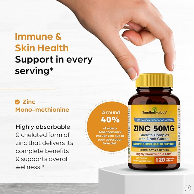 SANDHUHERBALS Zinc 50mg Bundle with Zinc 30mg Vitamin D3 Magnesium Selenium Vitamin B6 B7 (Biotin) Copper | Supports Immune Skin Hair &amp Nails Health