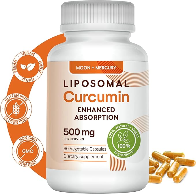Liposomal Turmeric Curcumin Supplement - High Absorption Capsules for Immune &amp Joint Support - Non-GMO No Fillers No Additives No Black Pepper - 500mg Per Serving - 60 Capsules