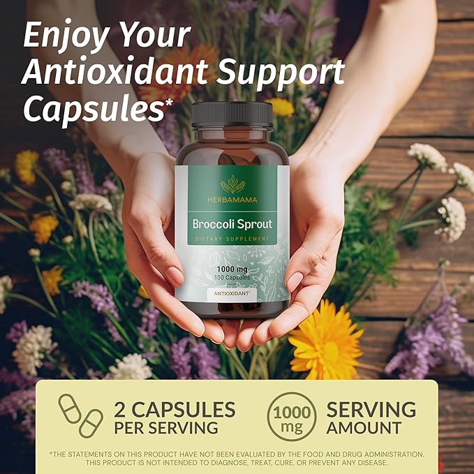 HERBAMAMA Broccoli Sprout and Milk Thistle Kit - Bundle of 1000 mg Broccoli Sprout Capsules &amp Milk Thistle Extract 4 fl oz - Vegan Non-GMO Sugar &amp Alcohol-Free - 2 Pack