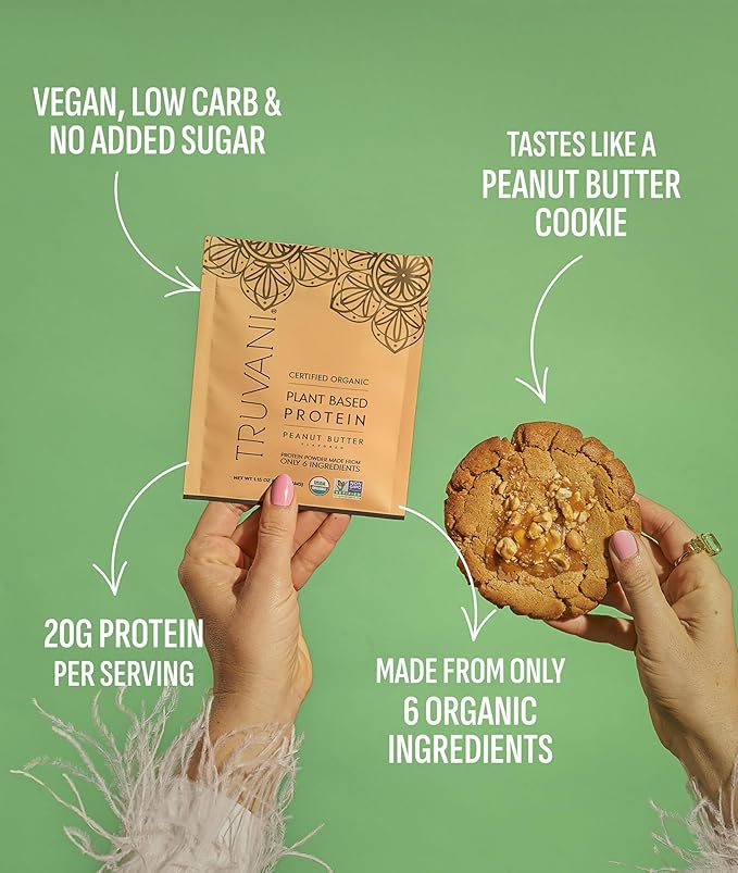 Truvani Vegan Pea Protein Powder | Peanut Butter | 20g Organic Plant Based Protein | Single Serving Travel Packets | 10 Servings | Keto | Gluten &amp Dairy Free | Low Carb | No Added Sugar (Pack of 2