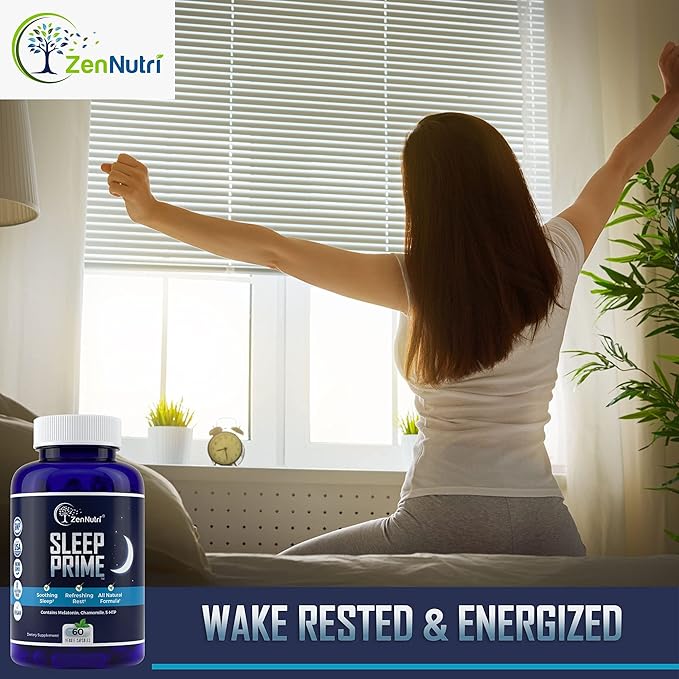 Sleep Prime Vegan Natural Sleep Aid for Adult Extra Strength - Deep Sleep Supplement - Herbal Sleeping Pill - Stress Relief - Melatonin GABA - 60 Veggie caps