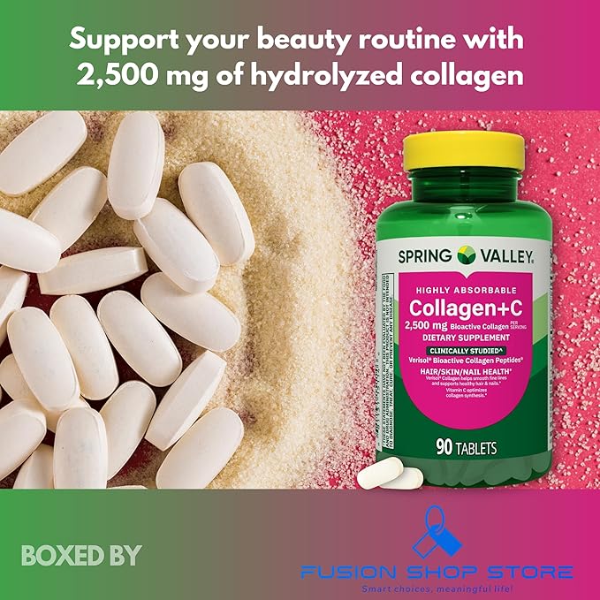 Collagen+Vitamin C- for Hair/Skin/Nail 2500mg 90 Tablets (Pack of 1) Boxed by Fusion Shop Store