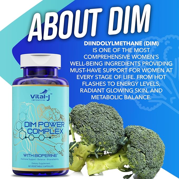 4-in-1 DIM Potent Complex 300mg - Estrogen Balance and Metabolism Energy &amp Menopause Support Supplement with Bioperine (x4) Calcium and Broccoli Extract - for Women and Men 90 Servings
