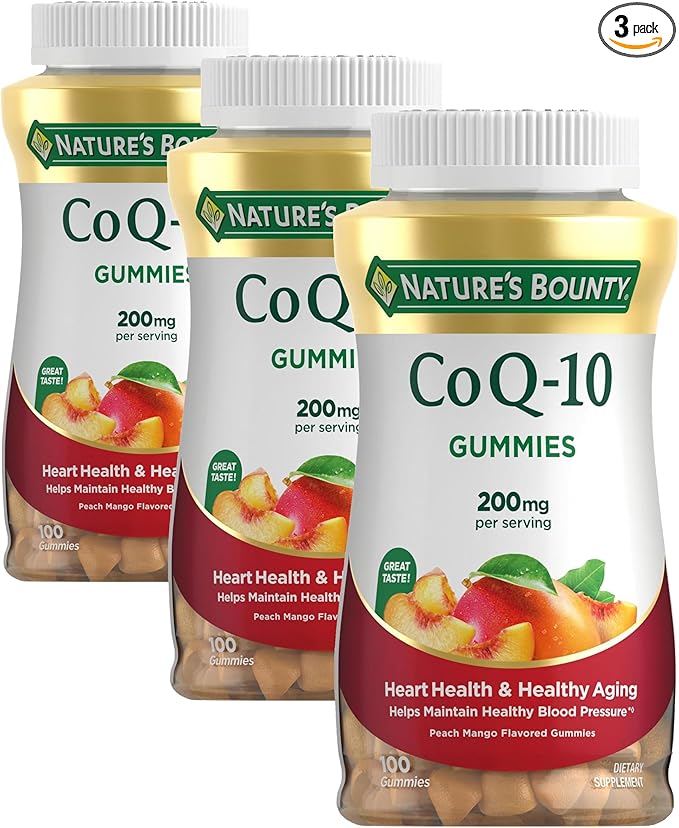 Nature's Bounty CoQ10 Gummies Supports Heart Health CoQ10 200mg Peach Mango Flavor 100 Coun (Pack of 3)