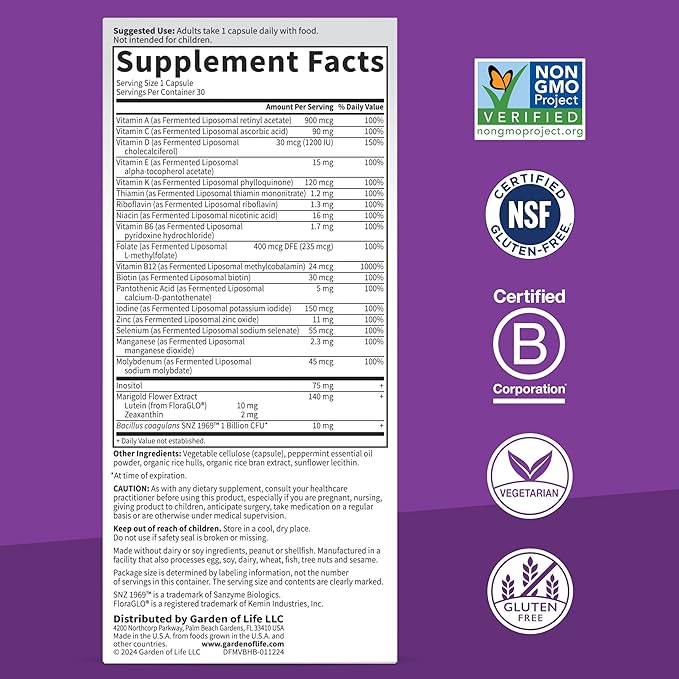 Garden of Life Dr Formulated Multi+ Brain Health Fermented Liposomal Multivitamin + Lutein &amp Zeaxanthin Vitamin D3 &amp Probiotics - Memory &amp Focus Support Digestive &amp Immune Health 3