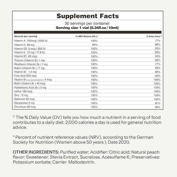 Vitabaum® Multivitamin 50+ for Her - Comprehensive Daily Support for Women Over 50 - Twist and Mix System™ for Fast Absorption - 30 Vials - 0.34 fl.oz (10ml) Serving - Vegan