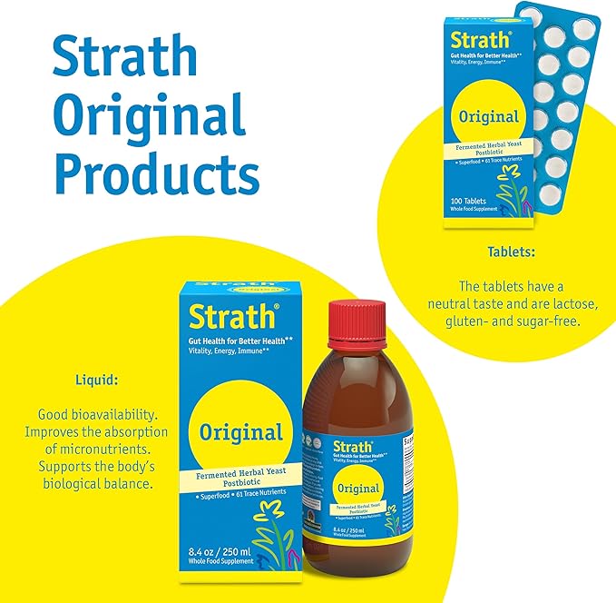 Strath Nutritional Yeast Tablets - Vegetarian Lactose Free Artificial Additive Free - Digestive Support Nutrient Absorption - Unflavored Daily Supplement - Prebiotic and Postbiotic