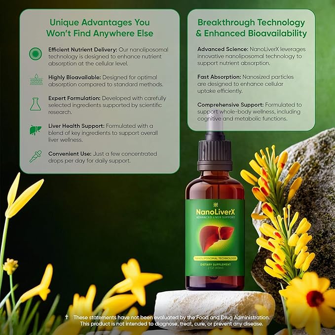 NanoLiverX - Nanoliposomal Silymarin Revitalized Liver Health Liquid Drops - Support Liver Cleanse Detox &amp Repair - Liver Supplement with Milk Thistle Silymarin Extract Artichoke and More