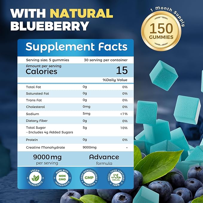 99.99% Creatine Monohydrate Gummies 9000mg for Men More 30% Strength