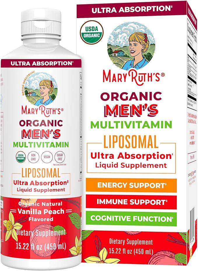 MaryRuth Organics Multivitamin for men | Sugar Free mens Multivitamin | Liquid Vitamins for men | Immune Support Supplement | Cognitive Health &amp Overall Wellness | Vegan | Non-GMO | 15.22 Fl Oz