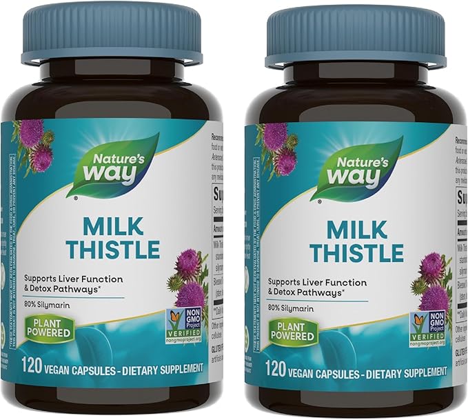Nature's Way Standardized Milk Thistle 80% Silymarin per serving TRU-ID Certified Non-GMO Project Verified Vegetarian 120 Vegetarian Capsules Pack of 2