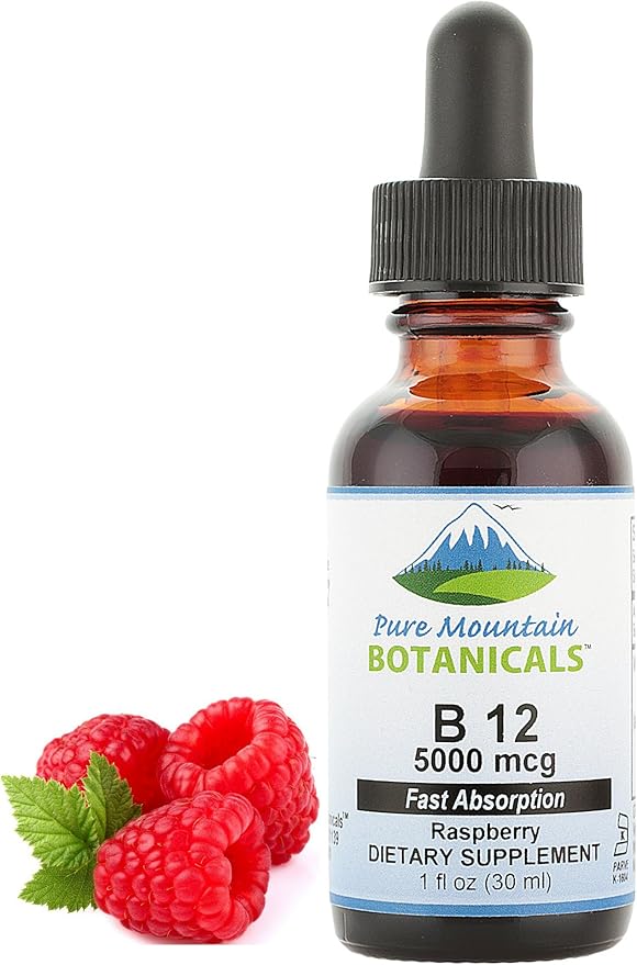 Pure Mountain Botanicals B12 Vitamin 5000 mcg – Kosher B12 Drops in 1oz Bottle with Natural Berry Flavor