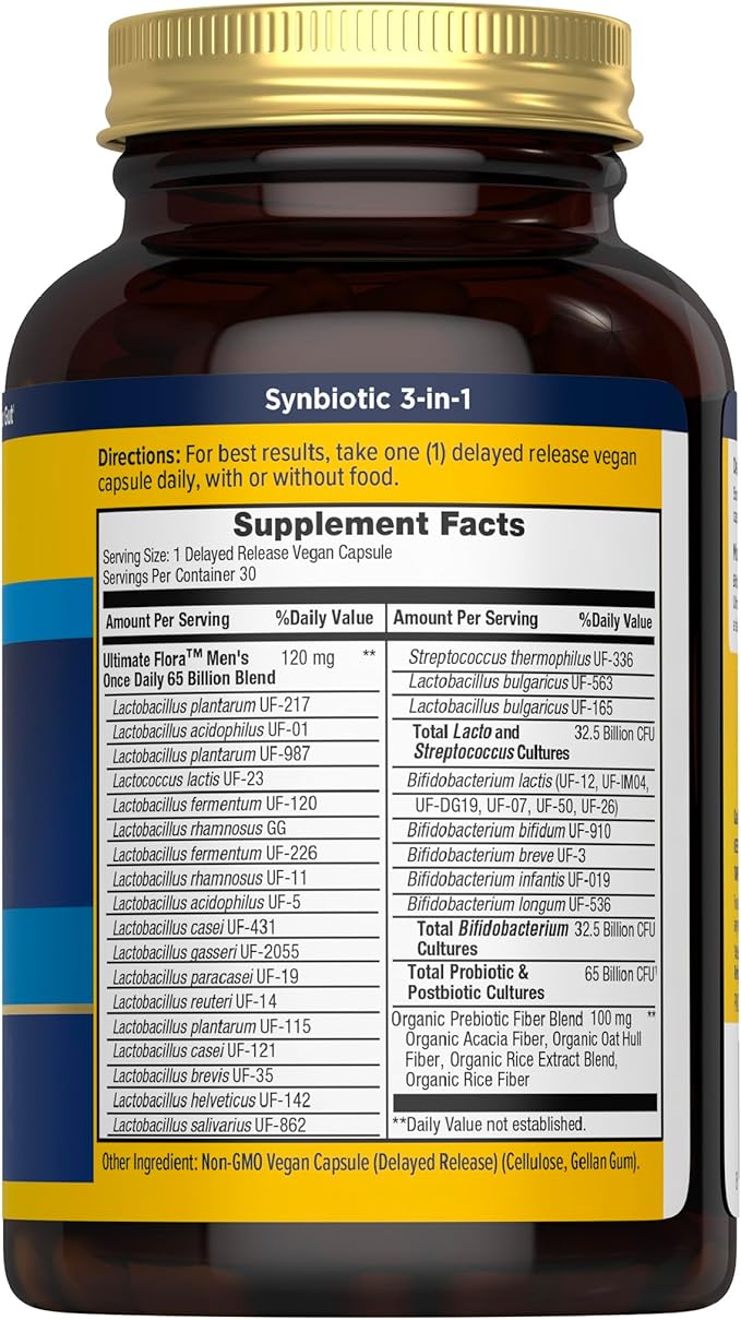Renew Life Ultimate Flora Probiotics for Men 65 Billion CFU Delayed Release Vegan Capsules | Digestive Health | Immune Health | Dairy Free | 30 Count