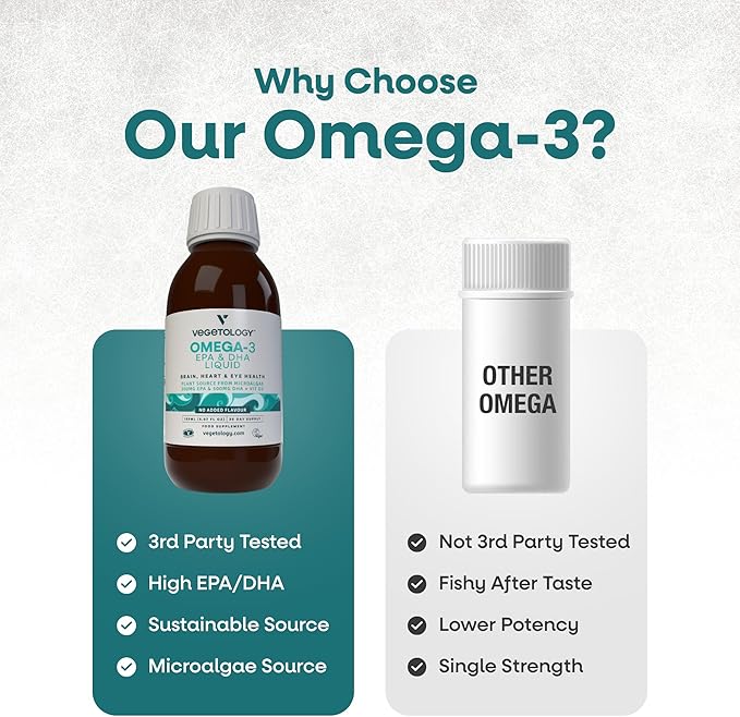 Vegan Omega 3 Liquid from Microalgae 800mg of EPA DHA with Vitamin D3 Supports Heart Brain and Eye Health Natural Fish Oil Alternative UK Made Unflavoured