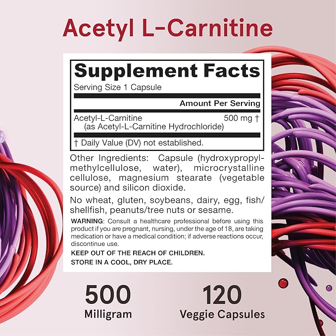 Jarrow Formulas® Acetyl L-Carnitine 500 mg Dietary Supplement Amino Acid Support for Brain Health and Antioxidants 120 Veggie Capsules 120 Day Supply