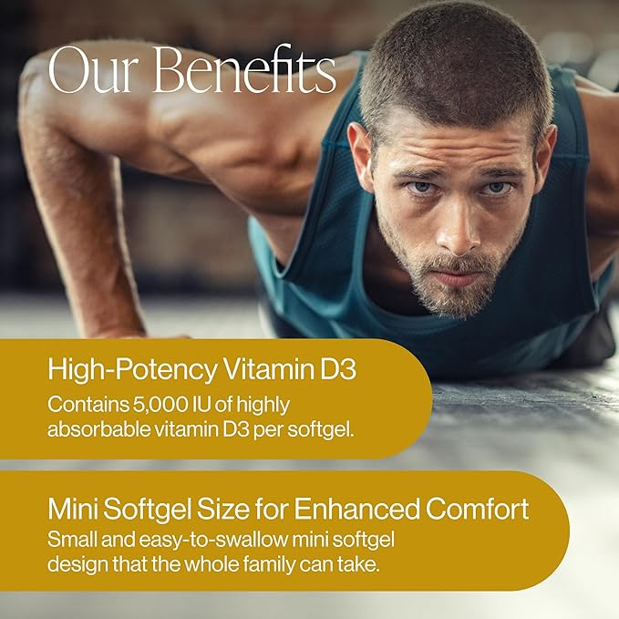 Pure Micronutrients Pure D3 – Vitamin D3 5000 IU Natural Vitamin D Supplements (Cholecalciferol) - Immune Support Healthy Muscle Function &amp Bone Health - 90 Mini Softgels