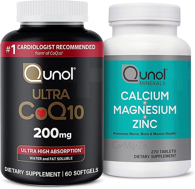 Qunol CoQ10 200mg Softgels Ultra High Absorption Coenzyme Q10 Supplements - 2 Month Supply - 60 Count Magnesium 3 in 1 Tablets with Calcium Magnesium &amp Zinc 270 Count