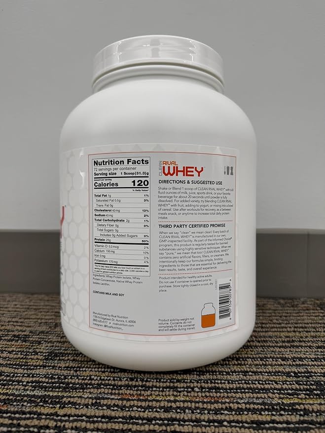 RIVAL NUTRITION Clean Rival Whey – 2LB Unflavored – 100% Whey Protein Powder Whey Isolate Primary Source | 25g Protein Muscle Gain/Recovery | All Natural No Artificial Ingredients - 29 Servings