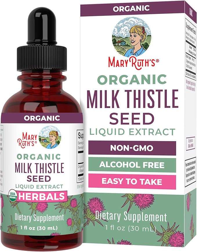MARYRUTH'S Organic Milk Thistle Seed Liquid Extract Drops 1 fl oz | 1190 mg Milk Thistle Seed | Silybum marianum | Alcohol-Free | Vegan | USDA Organic | Non-GMO